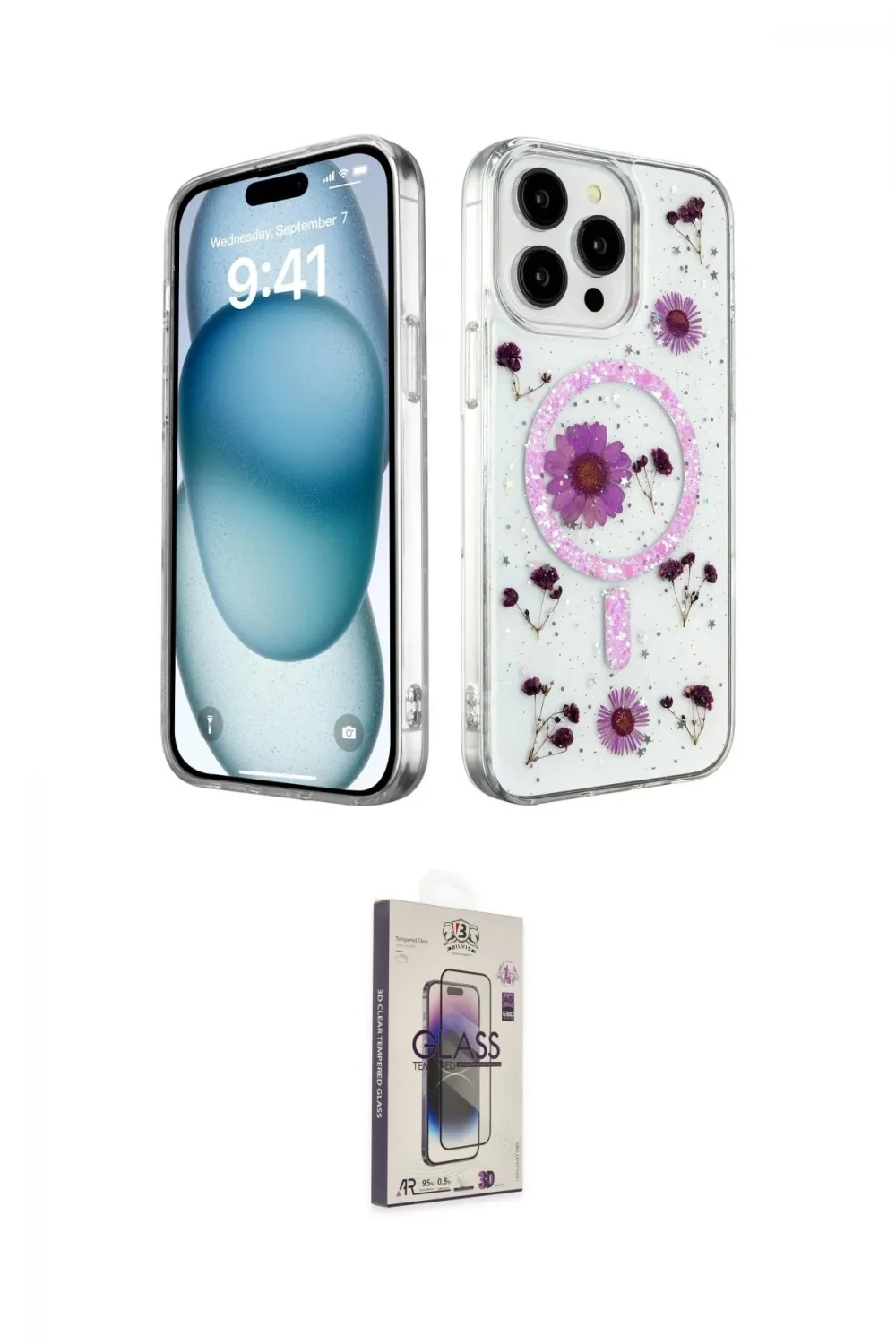 ieg™ iPhone 15 Pro Max Kılıf Kozmos Doku - Siyah Bilvis 3D Cam Ekran Koruyucu