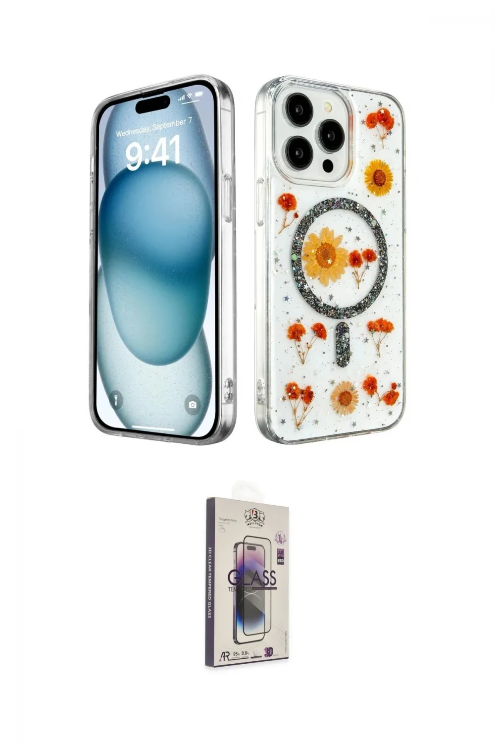 ieg™ iPhone 15 Pro Max Kılıf Kozmos Doku - Siyah Bilvis 3D Cam Ekran Koruyucu