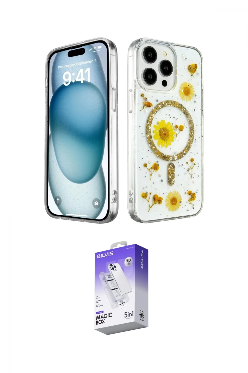 ieg™ iPhone 15 Pro Max Kılıf Kozmos Doku - Siyah Bilvis 5in1 3D Magic Cam Ekran Koruyucu