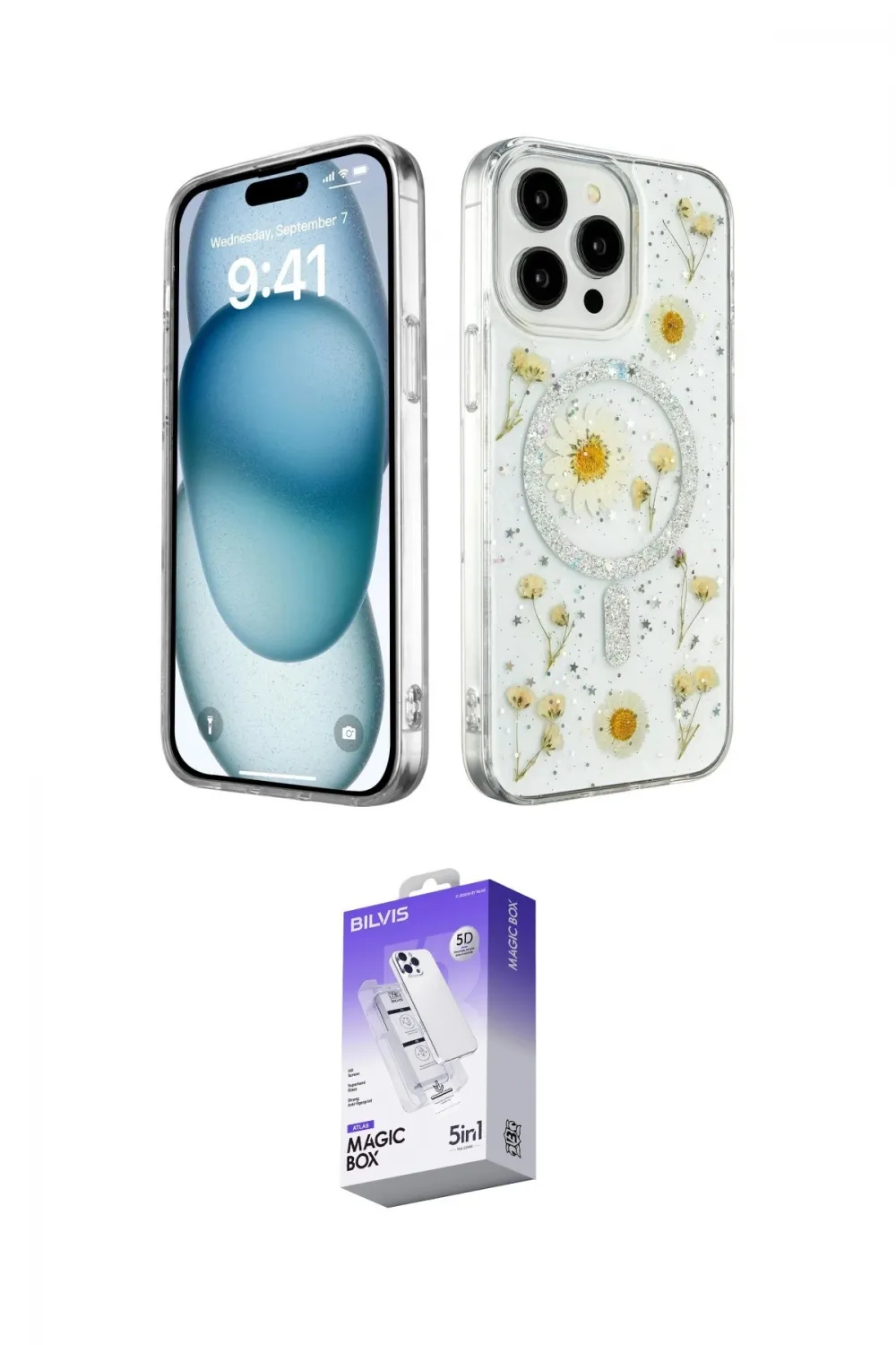 ieg™ iPhone 15 Pro Max Kılıf Kozmos Doku - Siyah Bilvis 5in1 3D Magic Cam Ekran Koruyucu