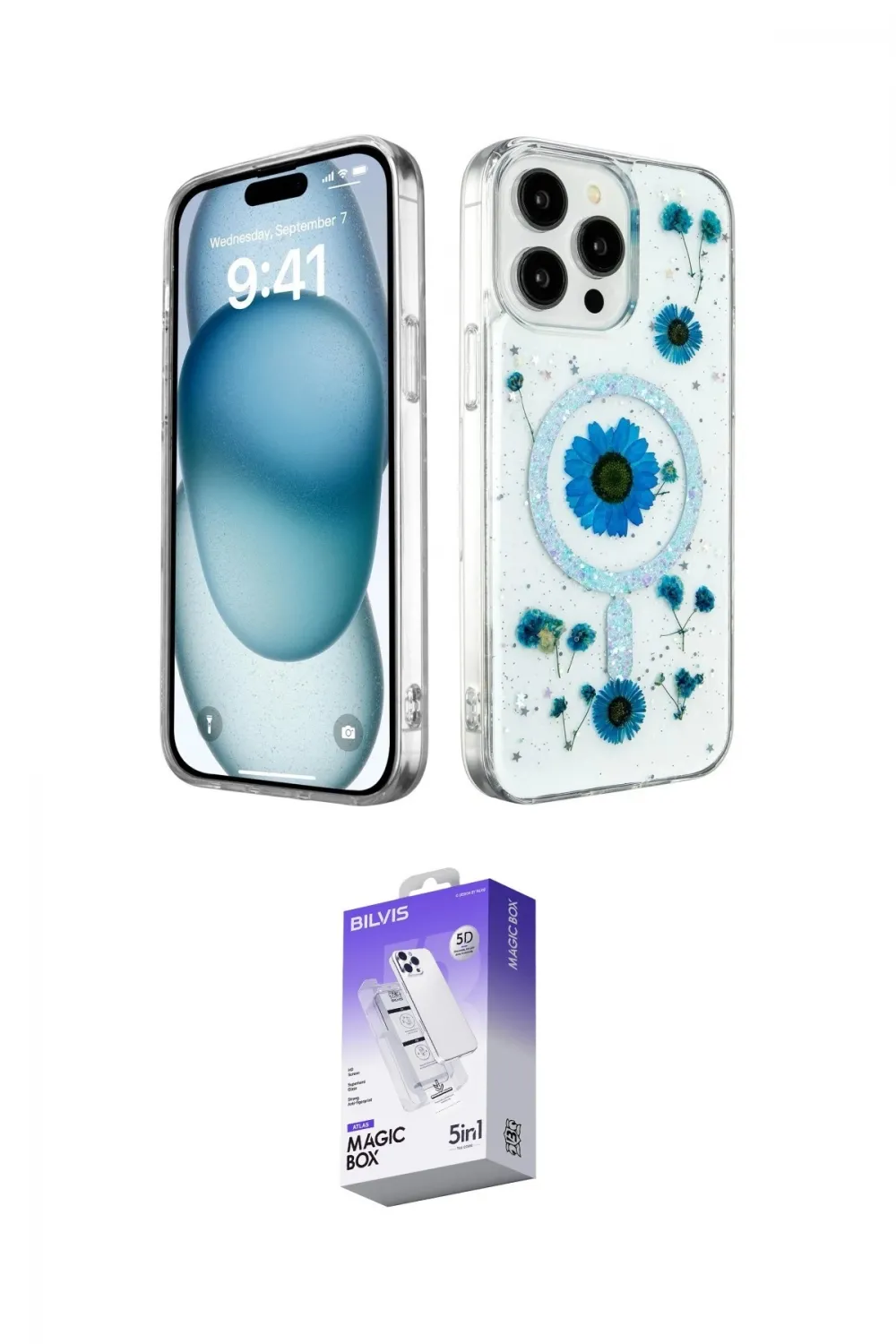 ieg™ iPhone 15 Pro Max Kılıf Kozmos Doku - Siyah Bilvis 5in1 3D Magic Cam Ekran Koruyucu