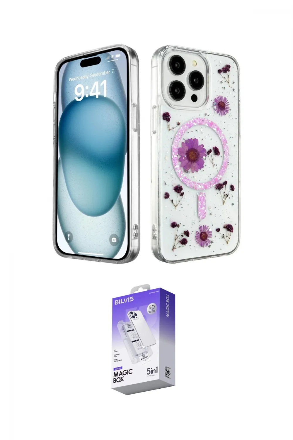 ieg™ iPhone 15 Pro Max Kılıf Kozmos Doku - Siyah Bilvis 5in1 3D Magic Cam Ekran Koruyucu