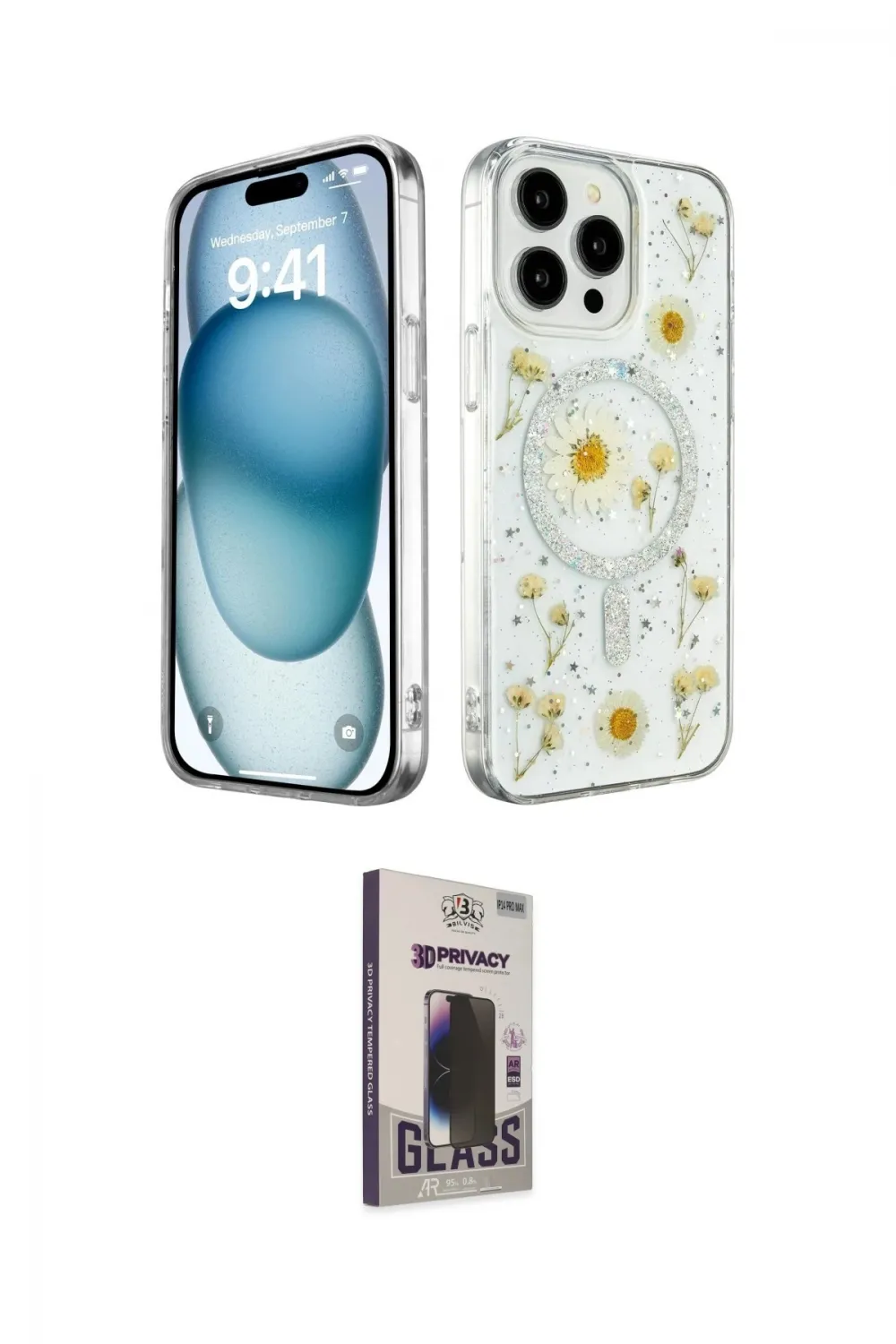 ieg™ iPhone 15 Pro Max Kılıf Kozmos Doku - Siyah Bilvis Hayalet Cam Ekran Koruyucu