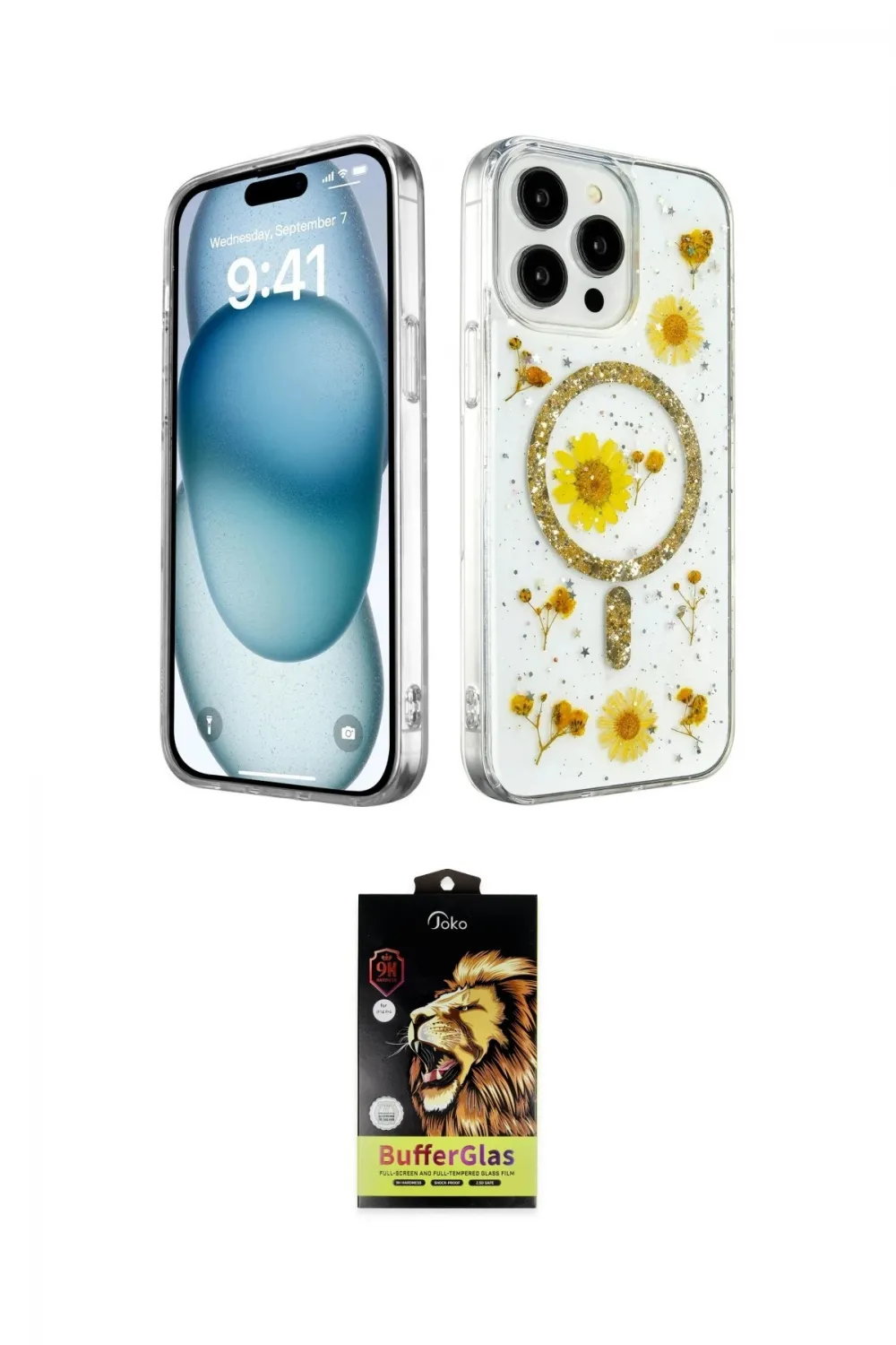 ieg™ iPhone 15 Pro Max Kılıf Kozmos Doku - Siyah Buffer Cam Ekran Koruyucu