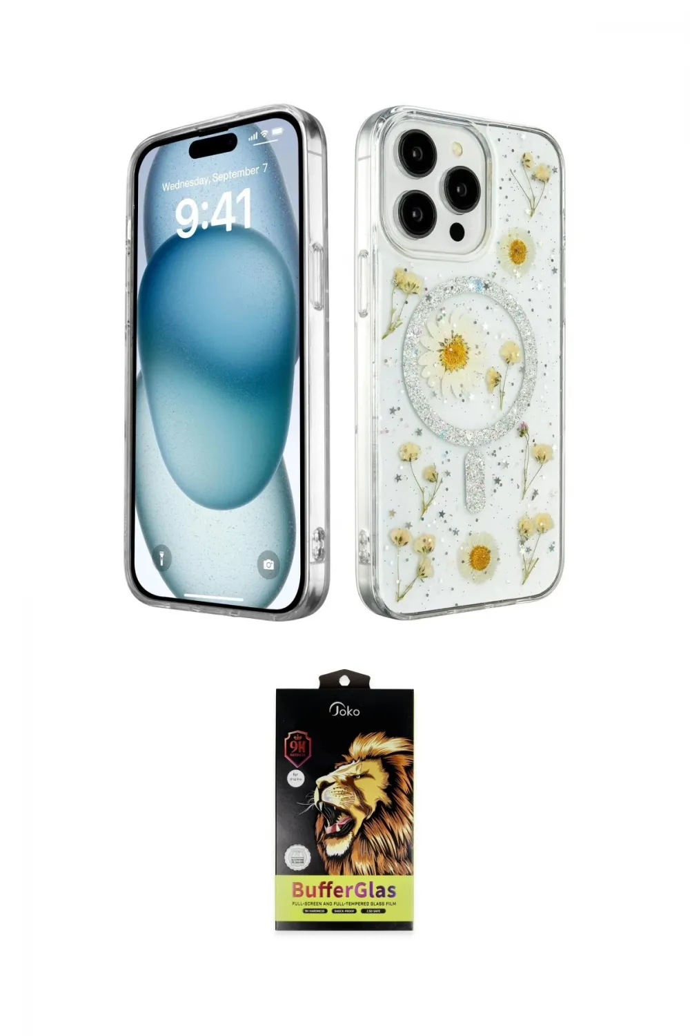 ieg™ iPhone 15 Pro Max Kılıf Kozmos Doku - Siyah Buffer Cam Ekran Koruyucu
