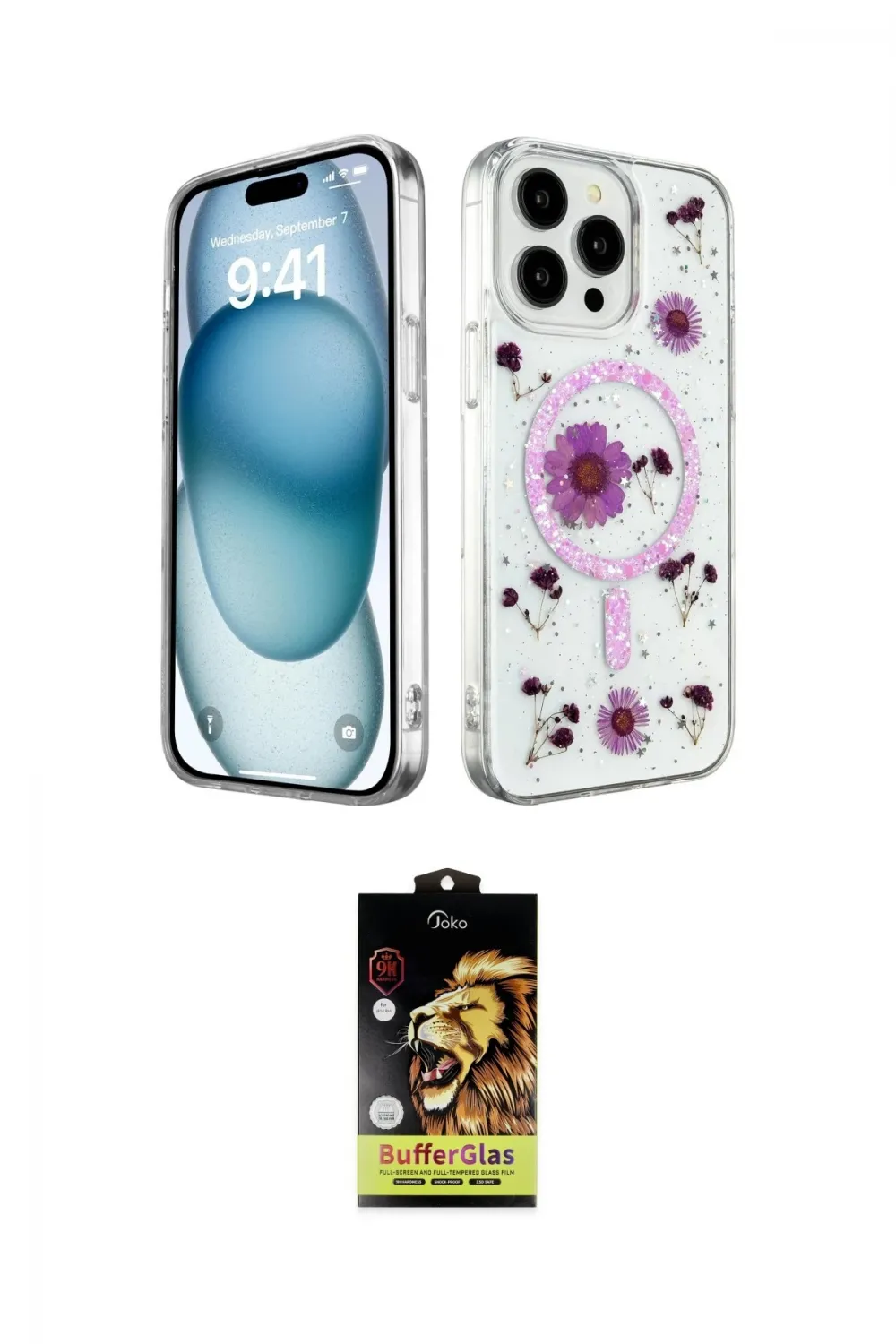 ieg™ iPhone 15 Pro Max Kılıf Kozmos Doku - Siyah Buffer Cam Ekran Koruyucu