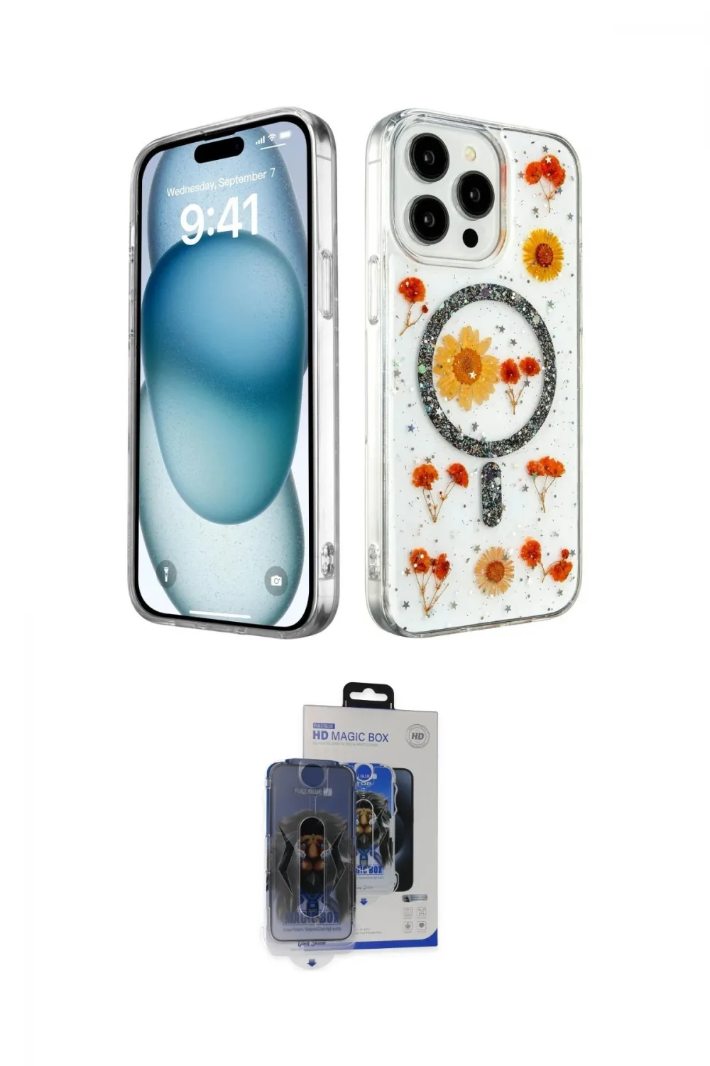 ieg™ iPhone 15 Pro Max Kılıf Kozmos Doku - Siyah Vanessa Magic Cam