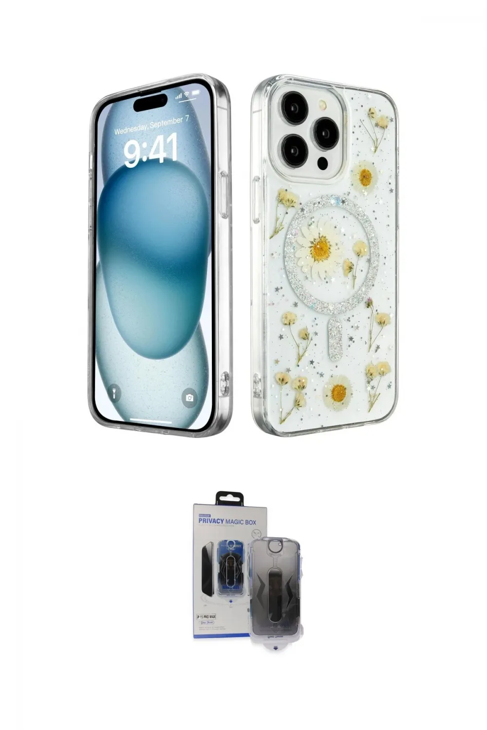 ieg™ iPhone 15 Pro Max Kılıf Kozmos Doku - Siyah Vanessa Magic Hayalet Cam