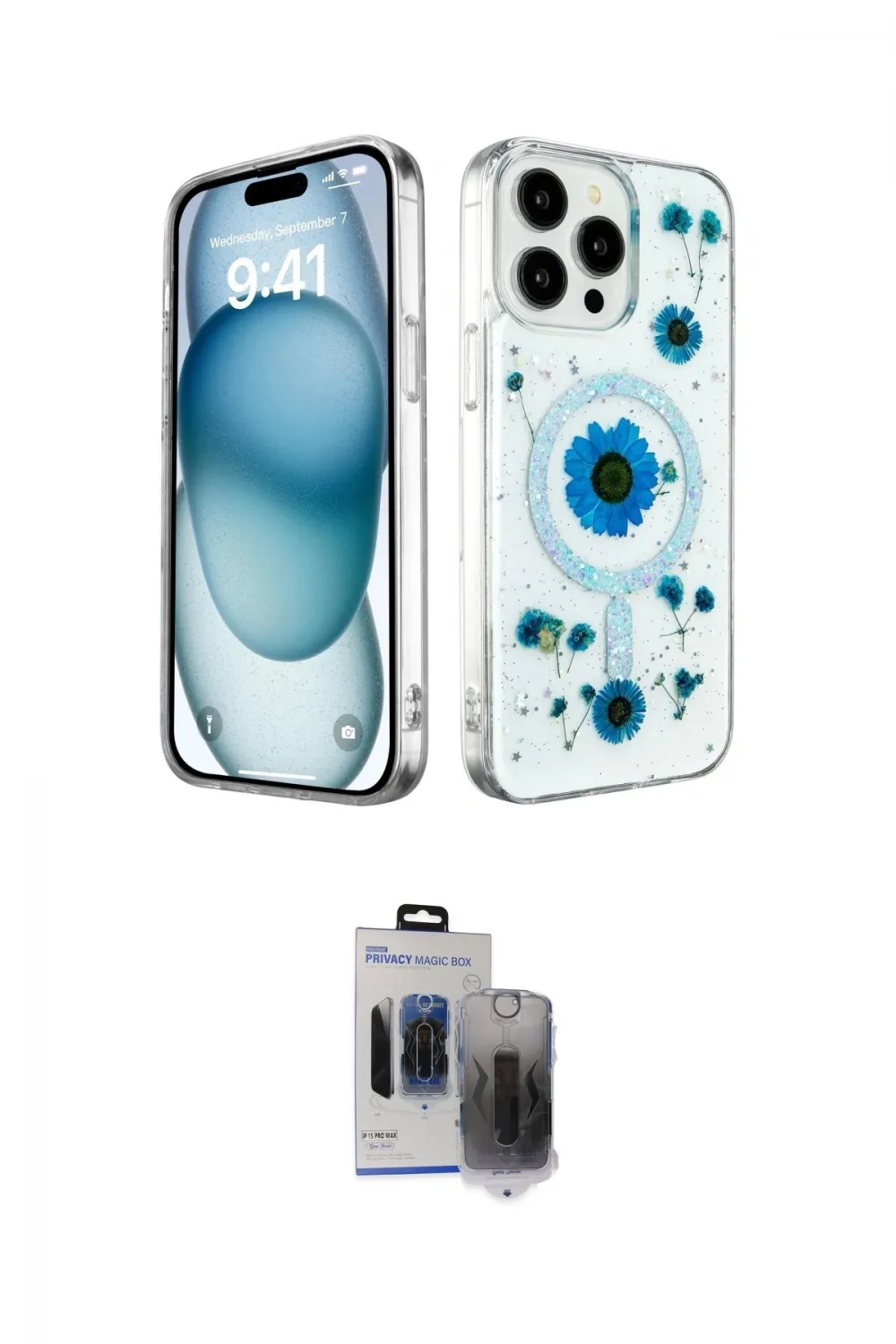 ieg™ iPhone 15 Pro Max Kılıf Kozmos Doku - Siyah Vanessa Magic Hayalet Cam