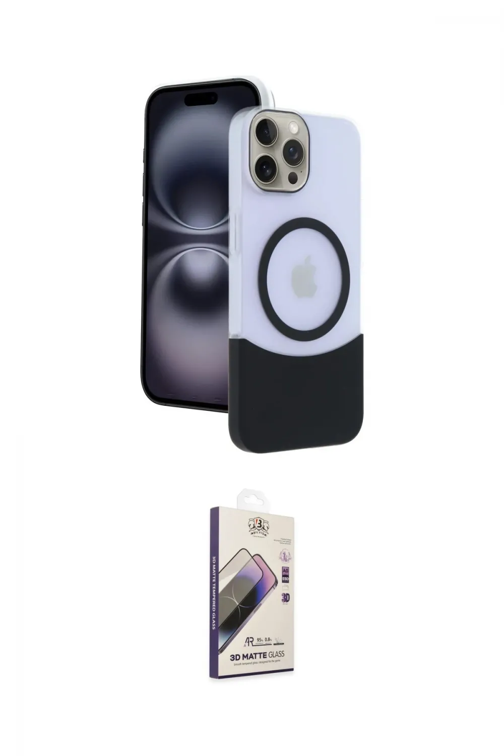 ieg™ iPhone 15 Pro Max Kılıf Kozmos Form Özel Seri - Siyah Bilvis 3D Mat Cam Ekran Koruyucu