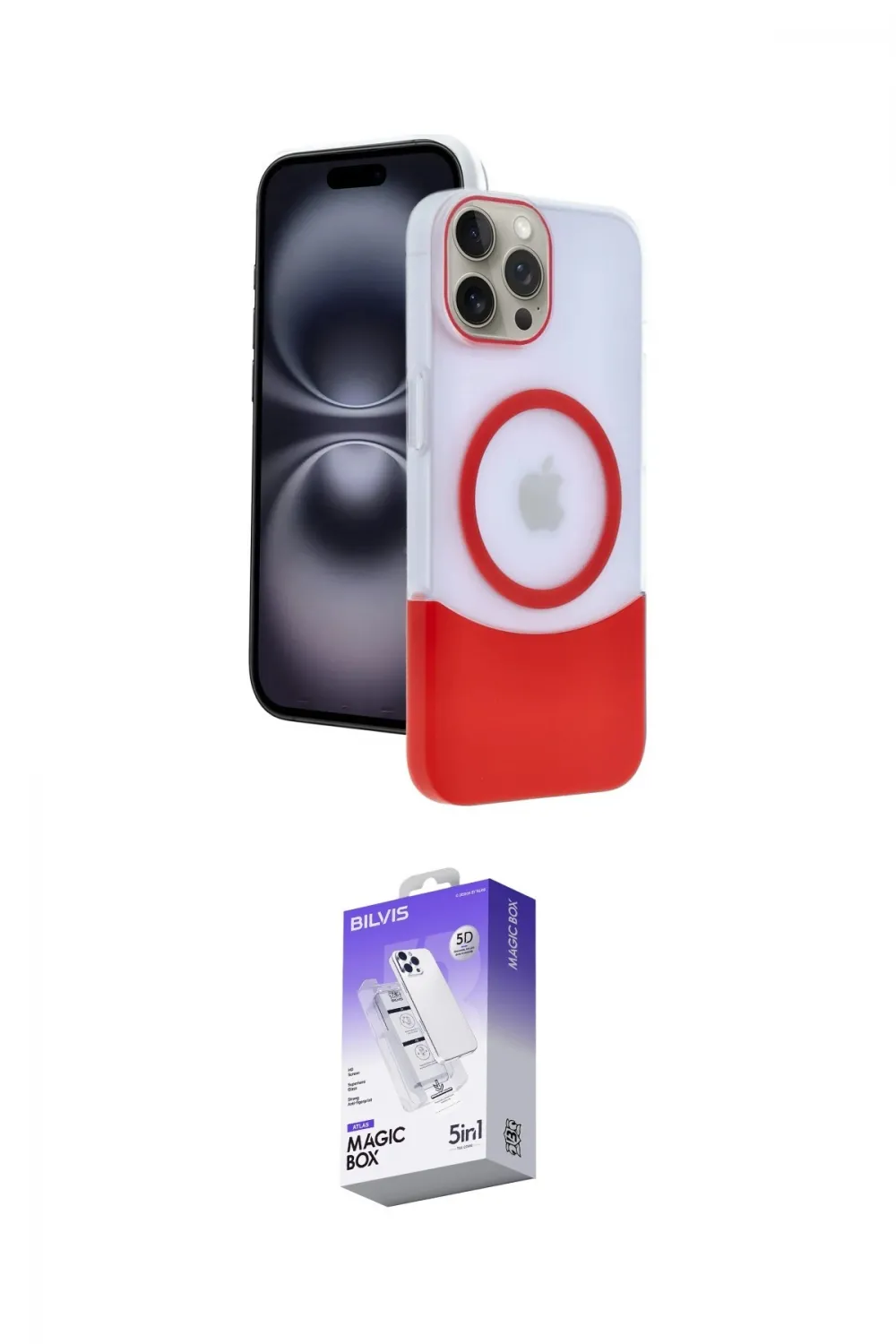 ieg™ iPhone 15 Pro Max Kılıf Kozmos Form Özel Seri - Siyah Bilvis 5in1 3D Magic Cam Ekran Koruyucu