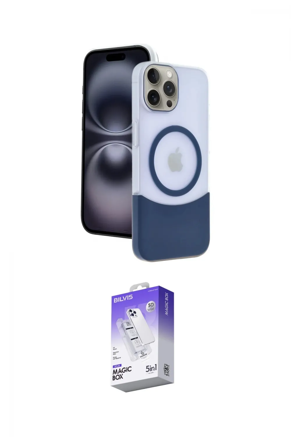 ieg™ iPhone 15 Pro Max Kılıf Kozmos Form Özel Seri - Siyah Bilvis 5in1 3D Magic Cam Ekran Koruyucu