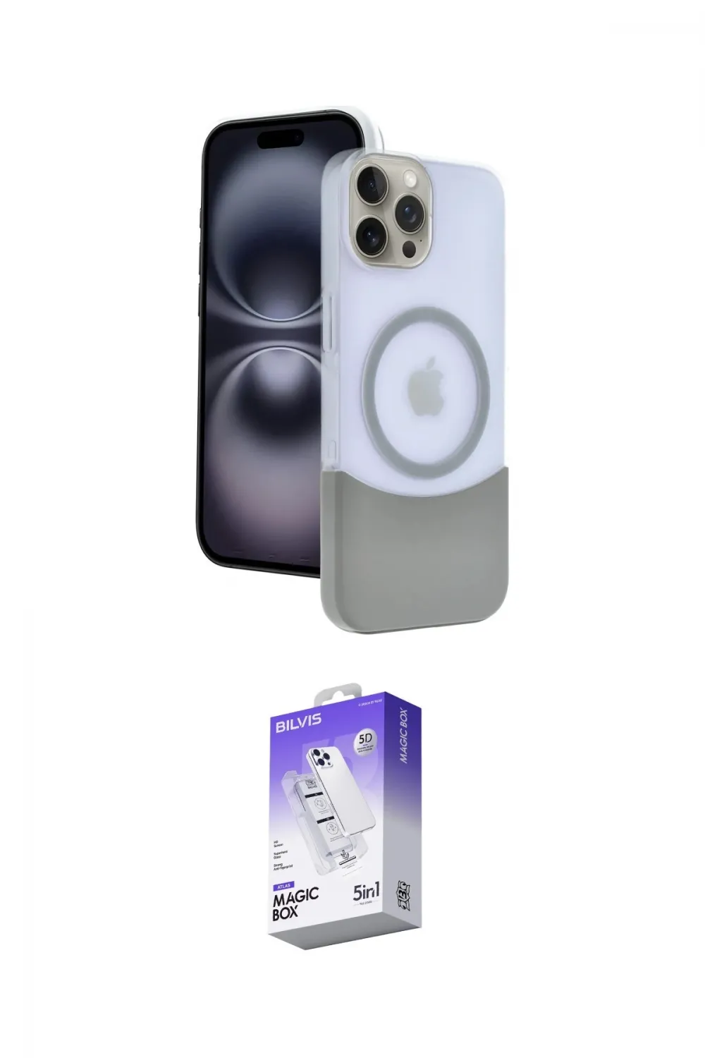 ieg™ iPhone 15 Pro Max Kılıf Kozmos Form Özel Seri - Siyah Bilvis 5in1 3D Magic Cam Ekran Koruyucu