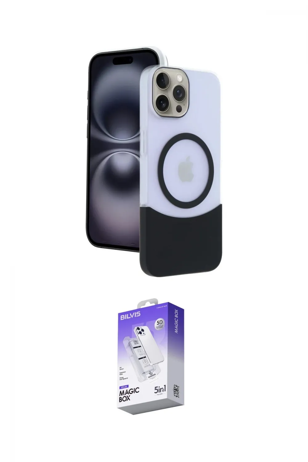 ieg™ iPhone 15 Pro Max Kılıf Kozmos Form Özel Seri - Siyah Bilvis 5in1 3D Magic Cam Ekran Koruyucu