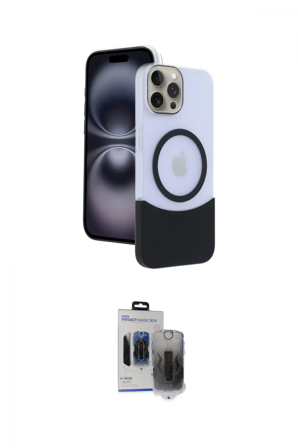 ieg™ iPhone 15 Pro Max Kılıf Kozmos Form Özel Seri - Siyah Vanessa Magic Hayalet Cam