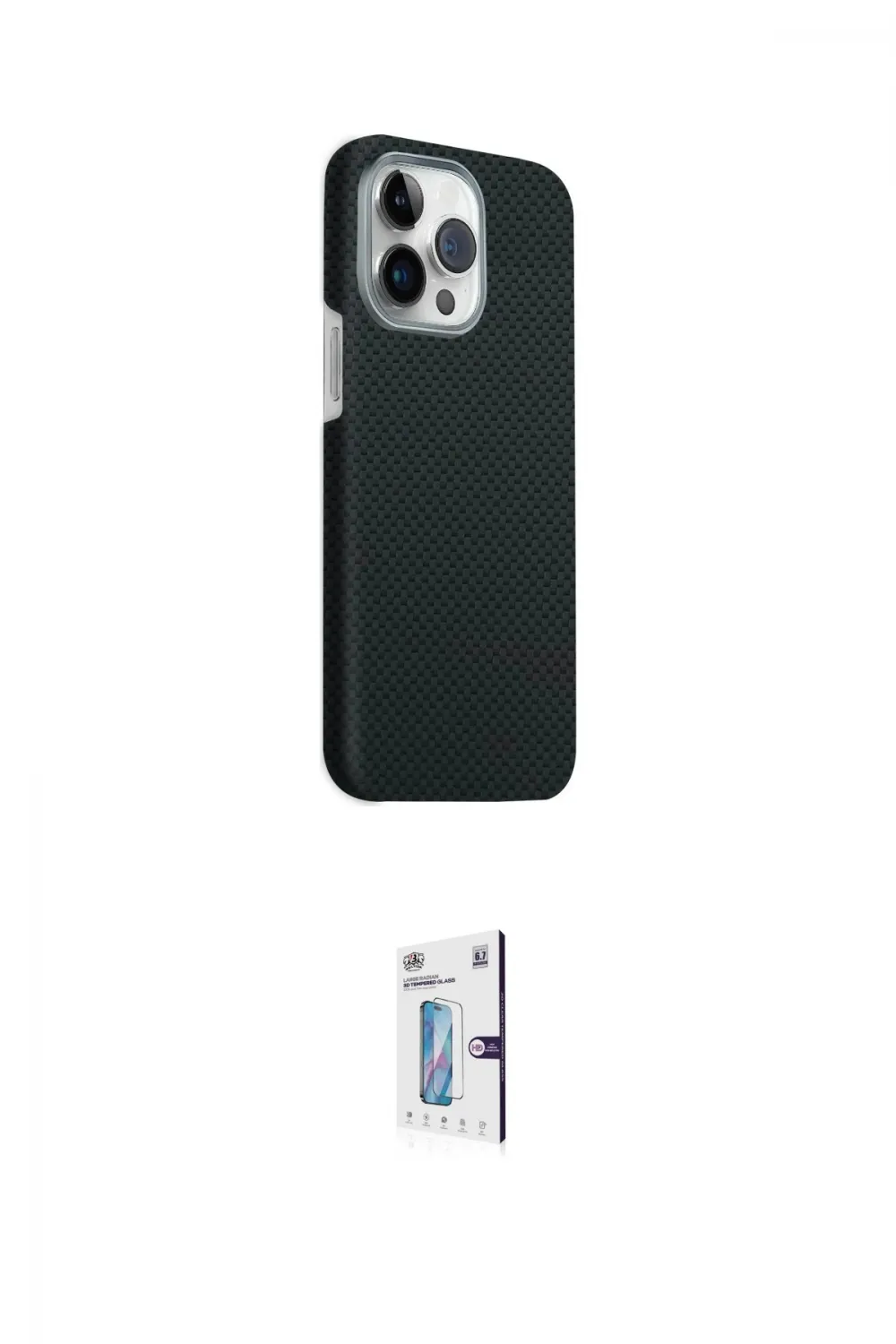 ieg™ iPhone 15 Pro Max Kılıf Kozmos Klasik Prime - Siyah Bilvis 0.18mm Plus Cam Ekran Koruyucu
