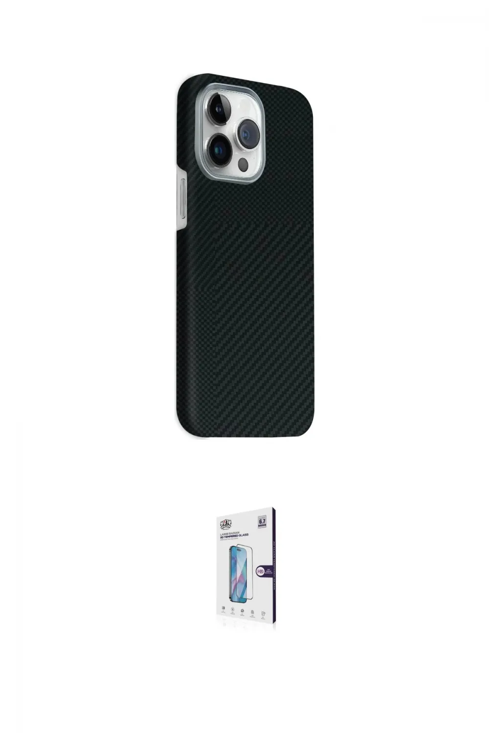 ieg™ iPhone 15 Pro Max Kılıf Kozmos Klasik Prime - Siyah Bilvis 0.18mm Plus Cam Ekran Koruyucu