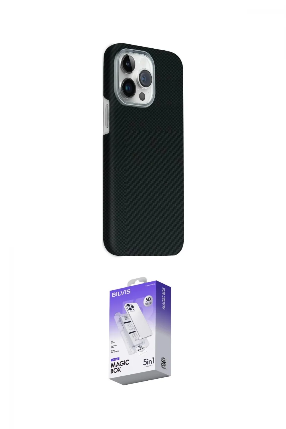 ieg™ iPhone 15 Pro Max Kılıf Kozmos Klasik Prime - Siyah Bilvis 5in1 3D Magic Cam Ekran Koruyucu