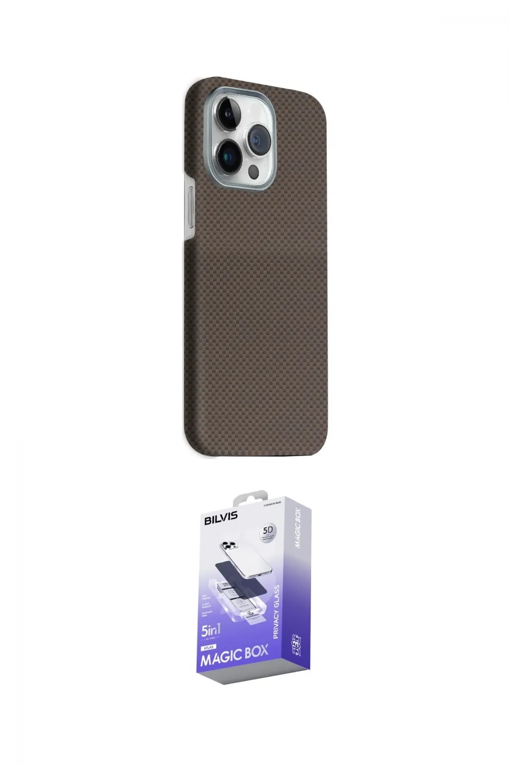 ieg™ iPhone 15 Pro Max Kılıf Kozmos Klasik Prime - Siyah Bilvis 5in1 5D Magic Hayalet Cam Ekran Koruyucu