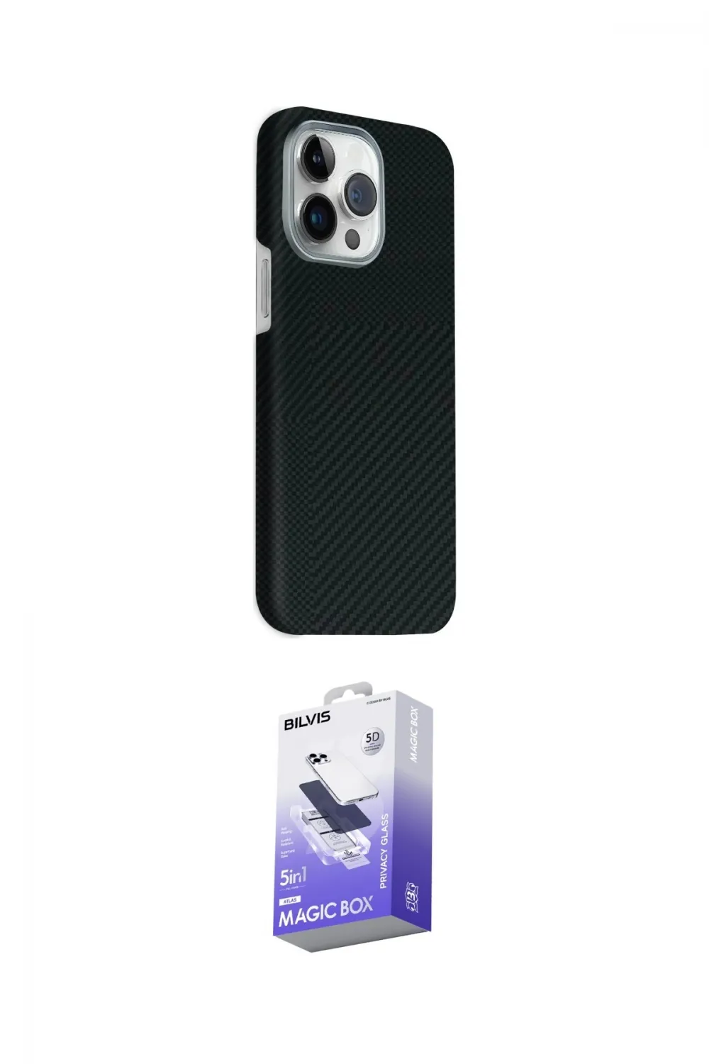 ieg™ iPhone 15 Pro Max Kılıf Kozmos Klasik Prime - Siyah Bilvis 5in1 5D Magic Hayalet Cam Ekran Koruyucu