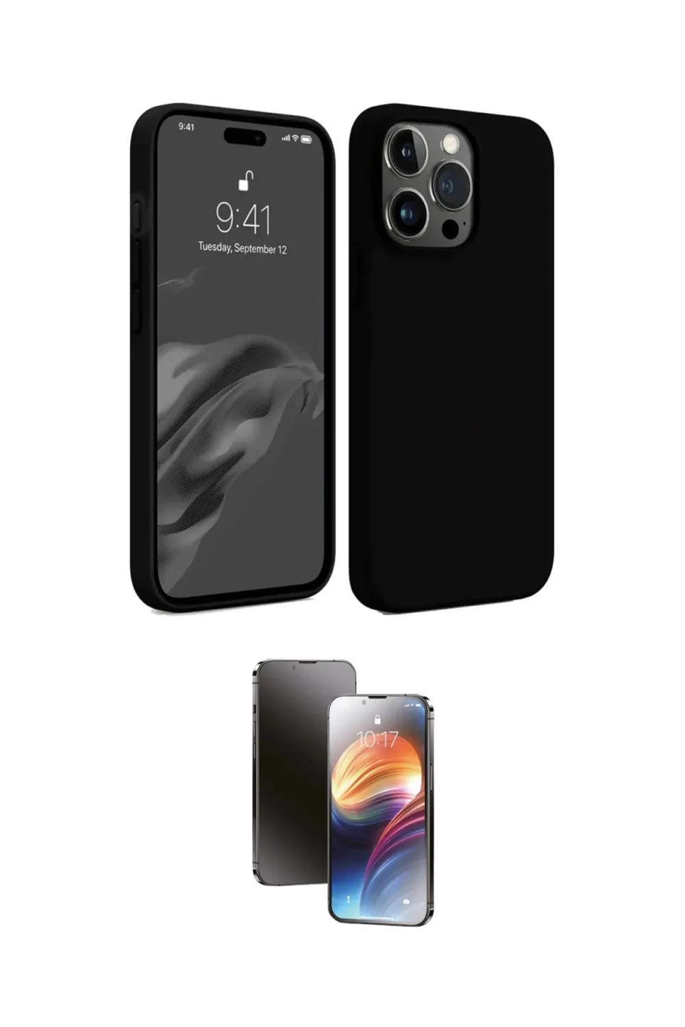 ieg™ iPhone 15 Pro Max Kılıf Kozmos Yansıma Özel Seri - Siyah 3D Antistatik Mat Seramik Nano Ekran Koruyucu