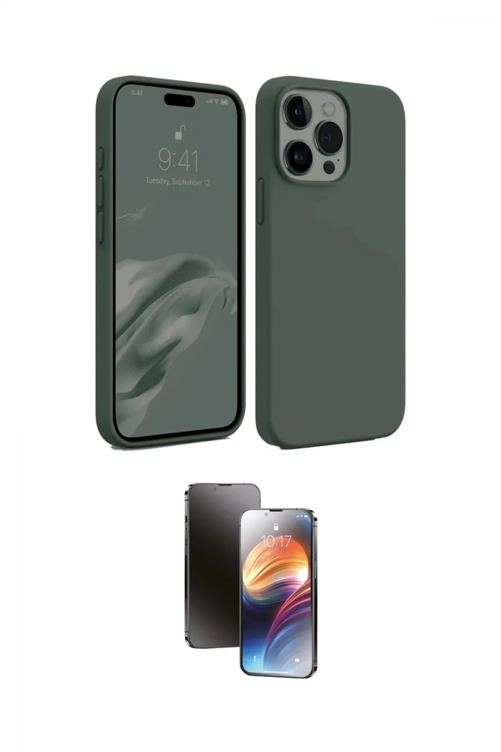 ieg™ iPhone 15 Pro Max Kılıf Kozmos Yansıma Özel Seri - Siyah 3D Antistatik Mat Seramik Nano Ekran Koruyucu