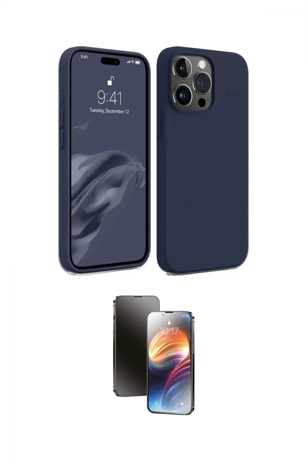 ieg™ iPhone 15 Pro Max Kılıf Kozmos Yansıma Özel Seri - Siyah 3D Antistatik Mat Seramik Nano Ekran Koruyucu