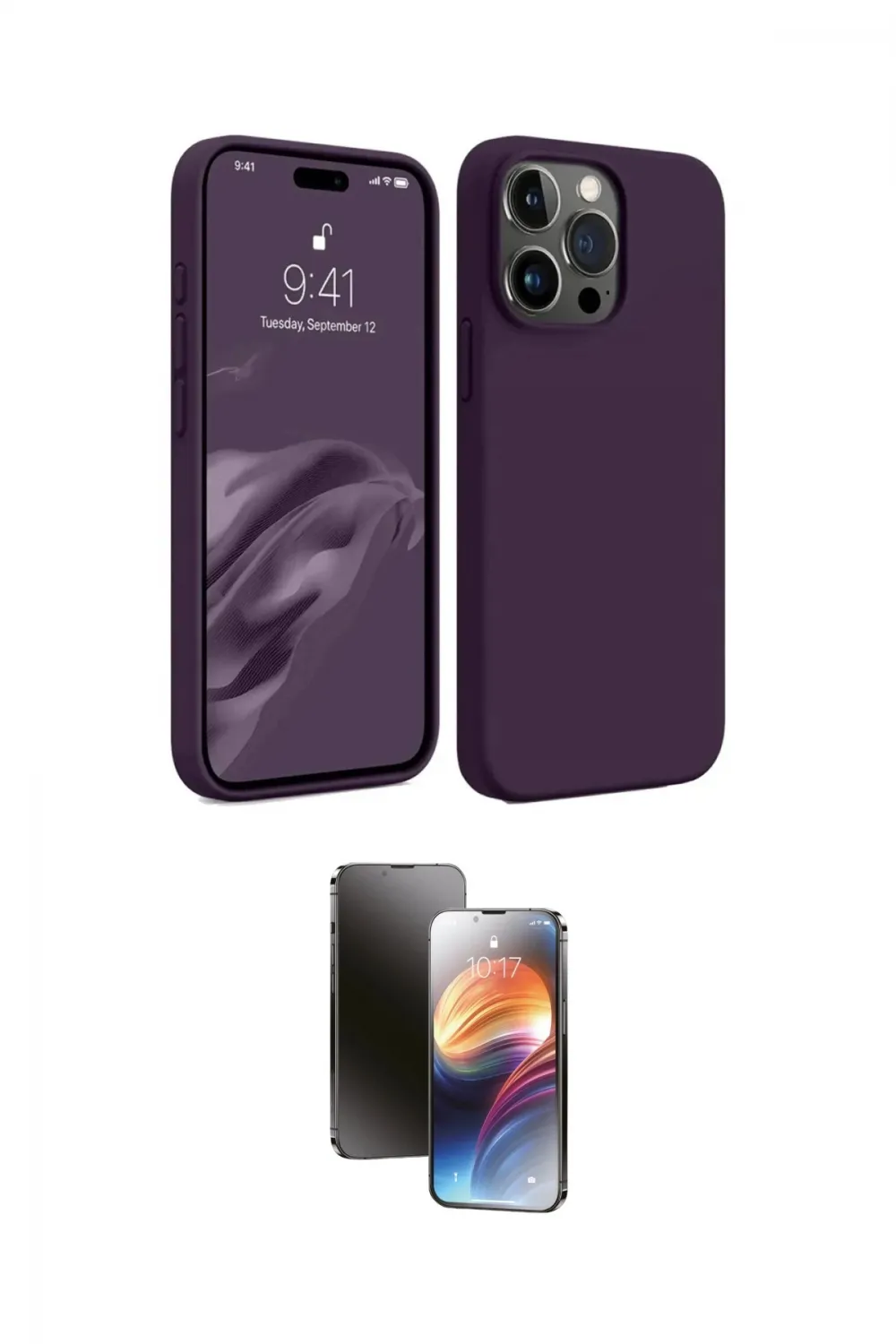 ieg™ iPhone 15 Pro Max Kılıf Kozmos Yansıma Özel Seri - Siyah 3D Antistatik Mat Seramik Nano Ekran Koruyucu