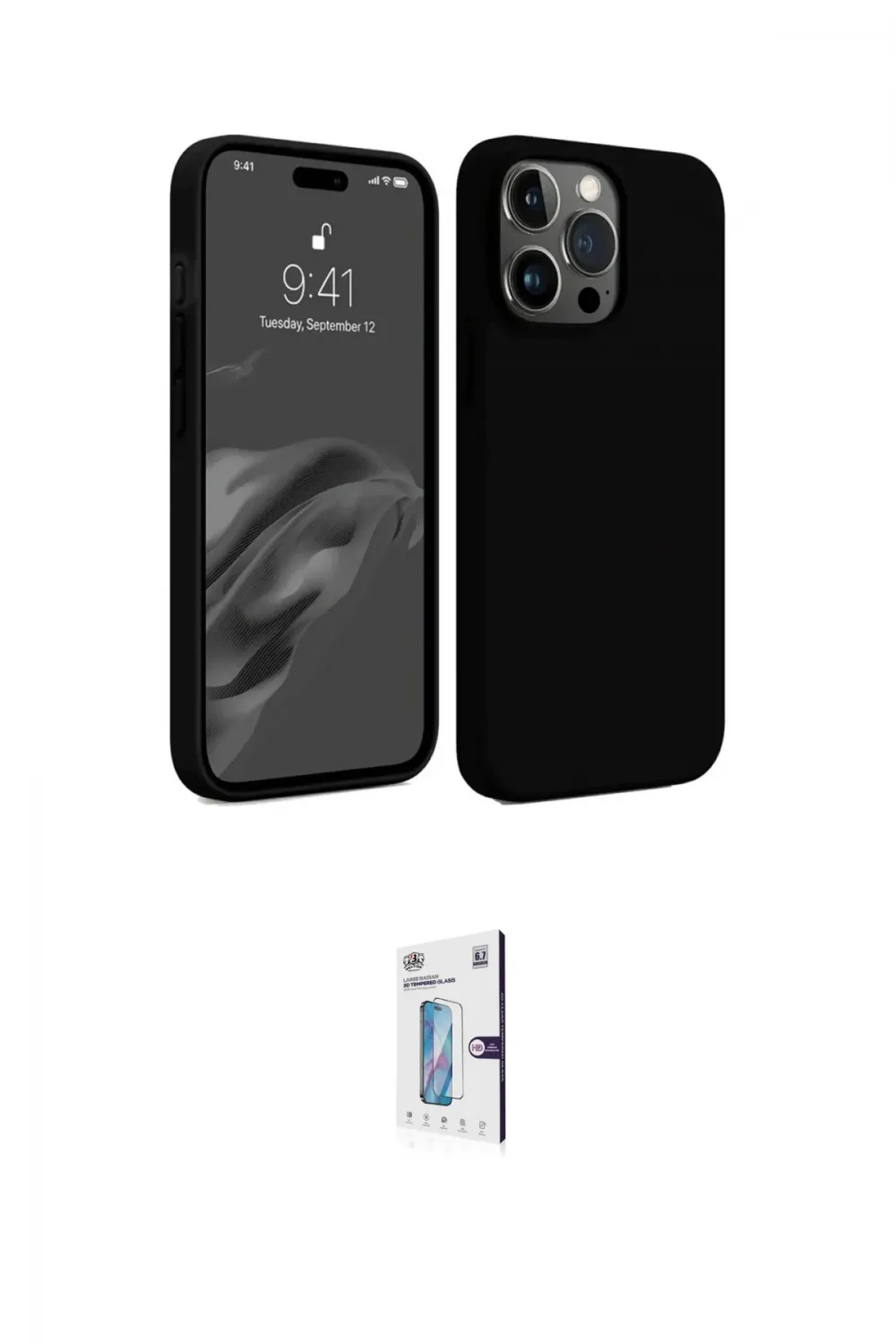 ieg™ iPhone 15 Pro Max Kılıf Kozmos Yansıma Özel Seri - Siyah Bilvis 0.18mm Plus Cam Ekran Koruyucu