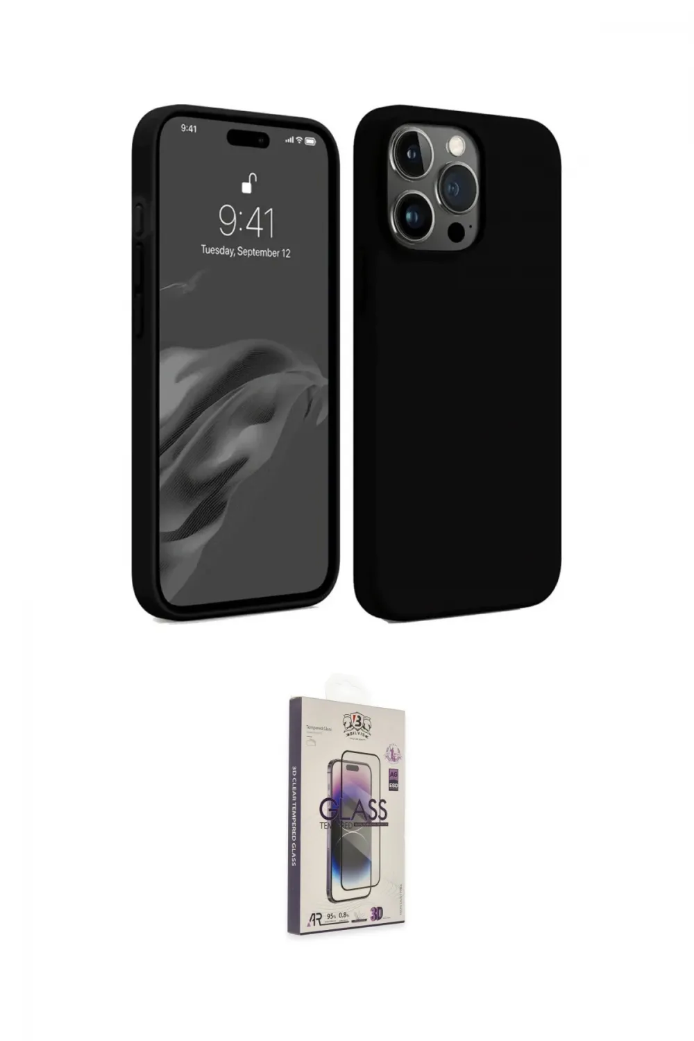 ieg™ iPhone 15 Pro Max Kılıf Kozmos Yansıma Özel Seri - Siyah Bilvis 3D Cam Ekran Koruyucu