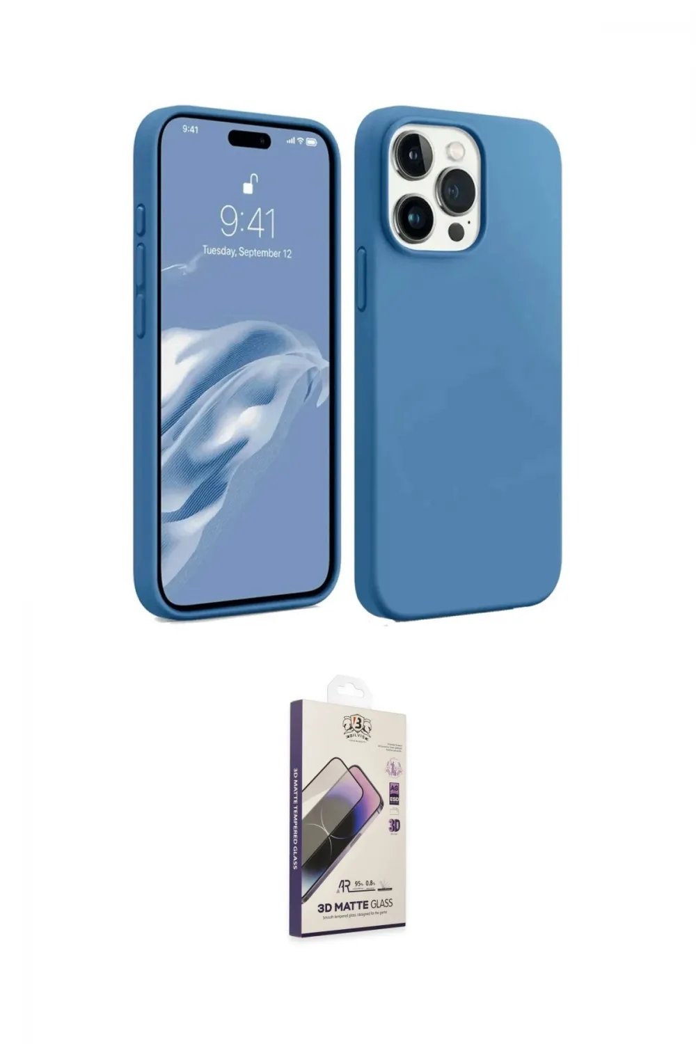 ieg™ iPhone 15 Pro Max Kılıf Kozmos Yansıma Özel Seri - Siyah Bilvis 3D Mat Cam Ekran Koruyucu