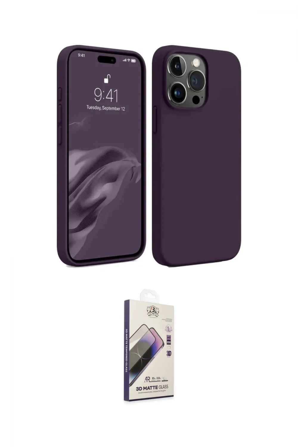 ieg™ iPhone 15 Pro Max Kılıf Kozmos Yansıma Özel Seri - Siyah Bilvis 3D Mat Cam Ekran Koruyucu
