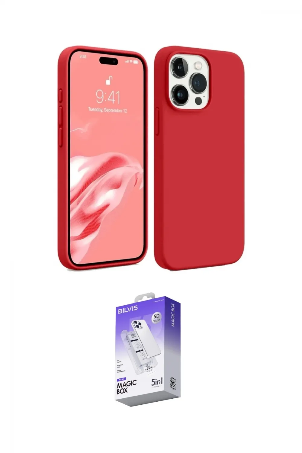 ieg™ iPhone 15 Pro Max Kılıf Kozmos Yansıma Özel Seri - Siyah Bilvis 5in1 3D Magic Cam Ekran Koruyucu