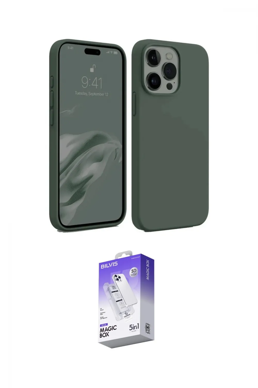 ieg™ iPhone 15 Pro Max Kılıf Kozmos Yansıma Özel Seri - Siyah Bilvis 5in1 3D Magic Cam Ekran Koruyucu