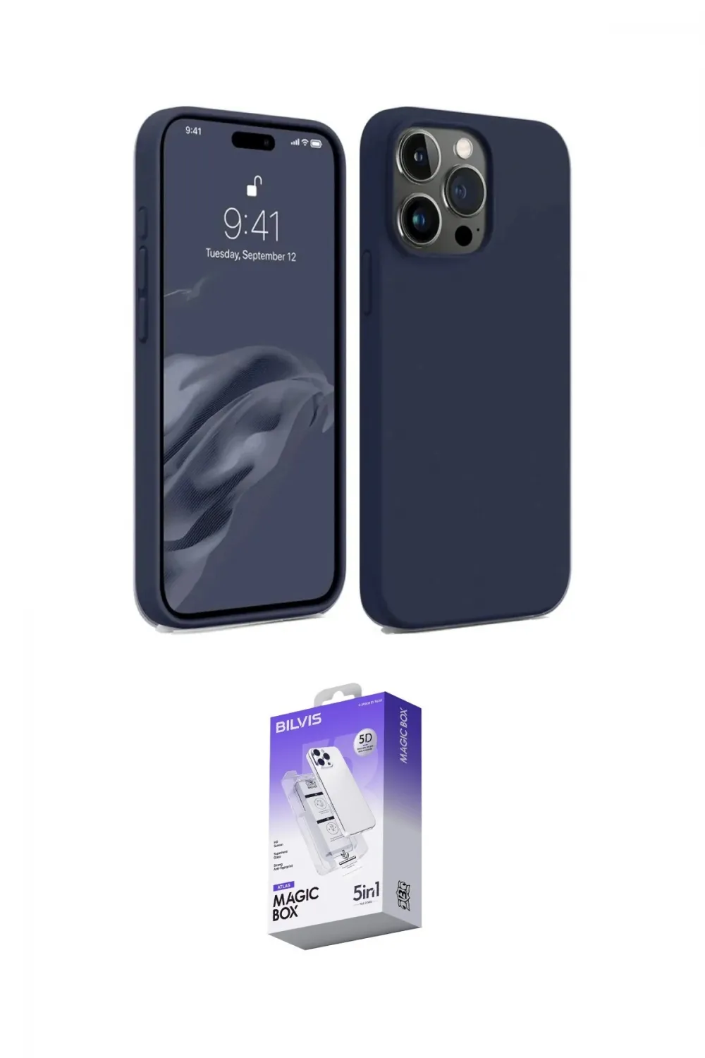 ieg™ iPhone 15 Pro Max Kılıf Kozmos Yansıma Özel Seri - Siyah Bilvis 5in1 3D Magic Cam Ekran Koruyucu