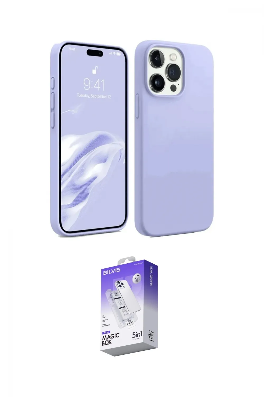 ieg™ iPhone 15 Pro Max Kılıf Kozmos Yansıma Özel Seri - Siyah Bilvis 5in1 3D Magic Cam Ekran Koruyucu