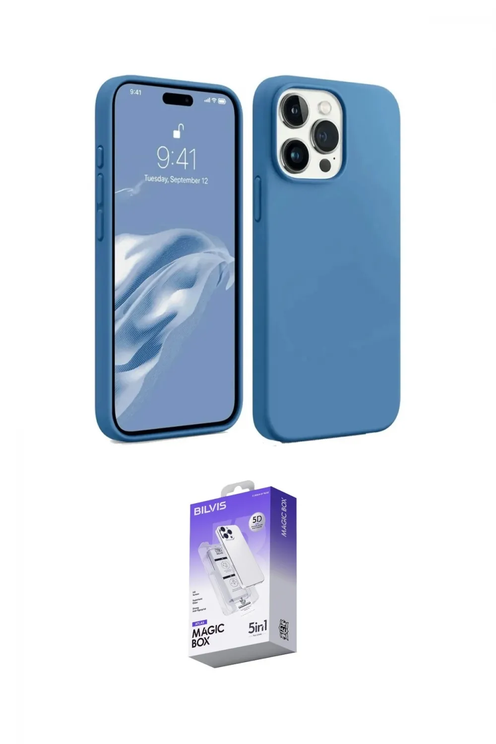 ieg™ iPhone 15 Pro Max Kılıf Kozmos Yansıma Özel Seri - Siyah Bilvis 5in1 3D Magic Cam Ekran Koruyucu