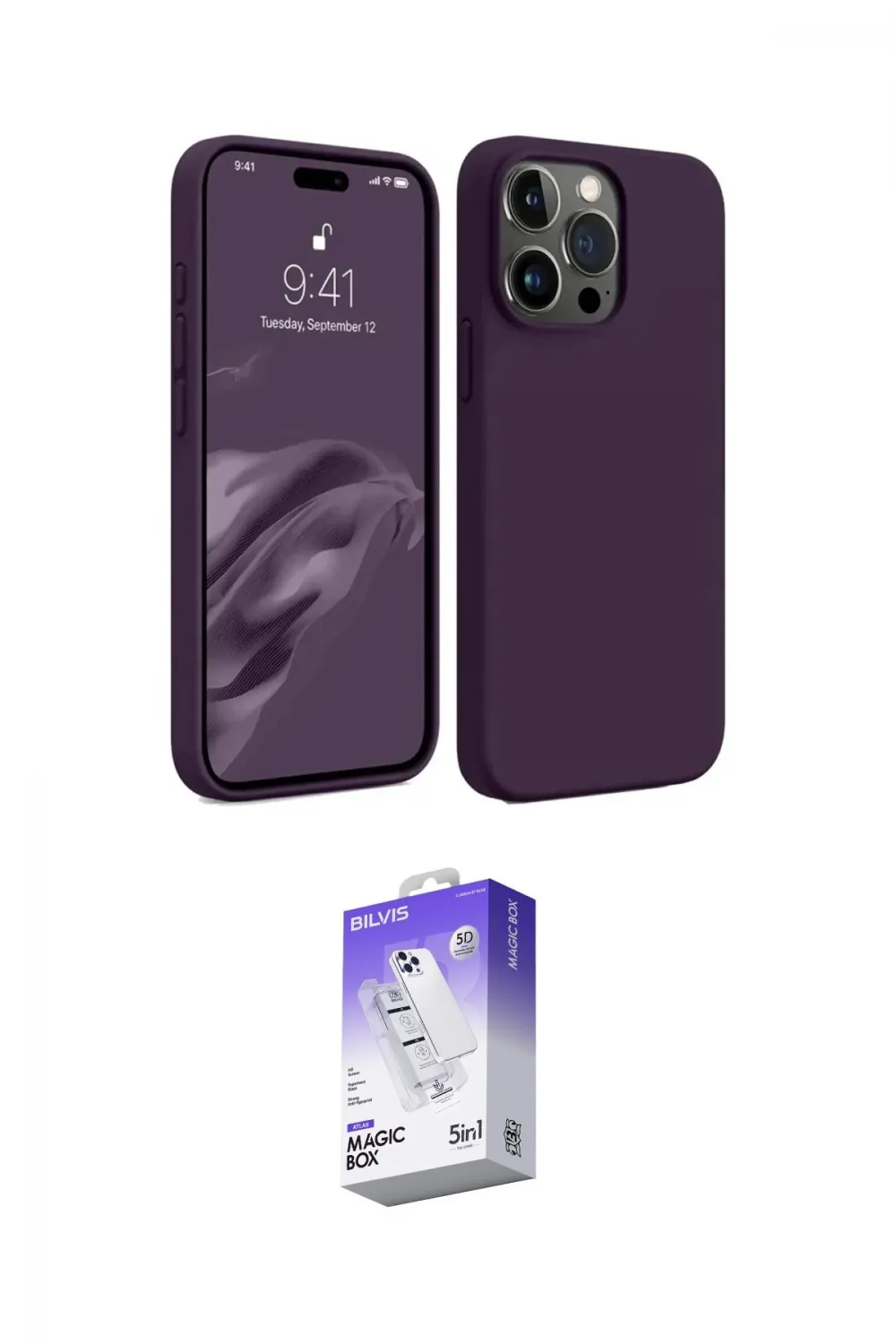 ieg™ iPhone 15 Pro Max Kılıf Kozmos Yansıma Özel Seri - Siyah Bilvis 5in1 3D Magic Cam Ekran Koruyucu