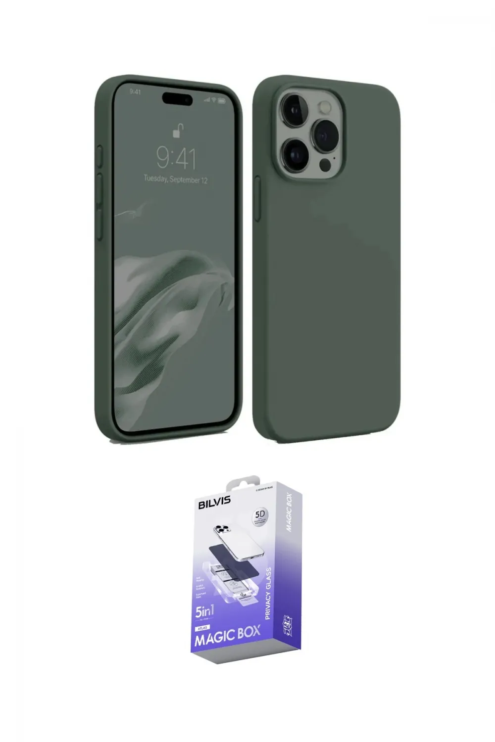 ieg™ iPhone 15 Pro Max Kılıf Kozmos Yansıma Özel Seri - Siyah Bilvis 5in1 5D Magic Hayalet Cam Ekran Koruyucu