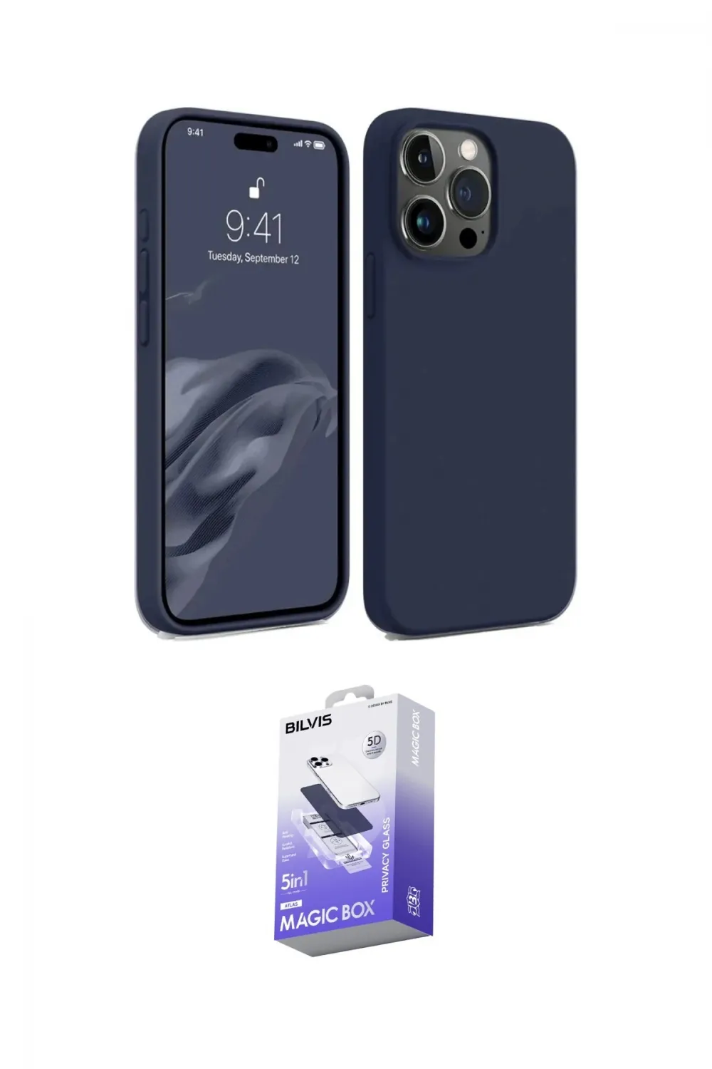 ieg™ iPhone 15 Pro Max Kılıf Kozmos Yansıma Özel Seri - Siyah Bilvis 5in1 5D Magic Hayalet Cam Ekran Koruyucu