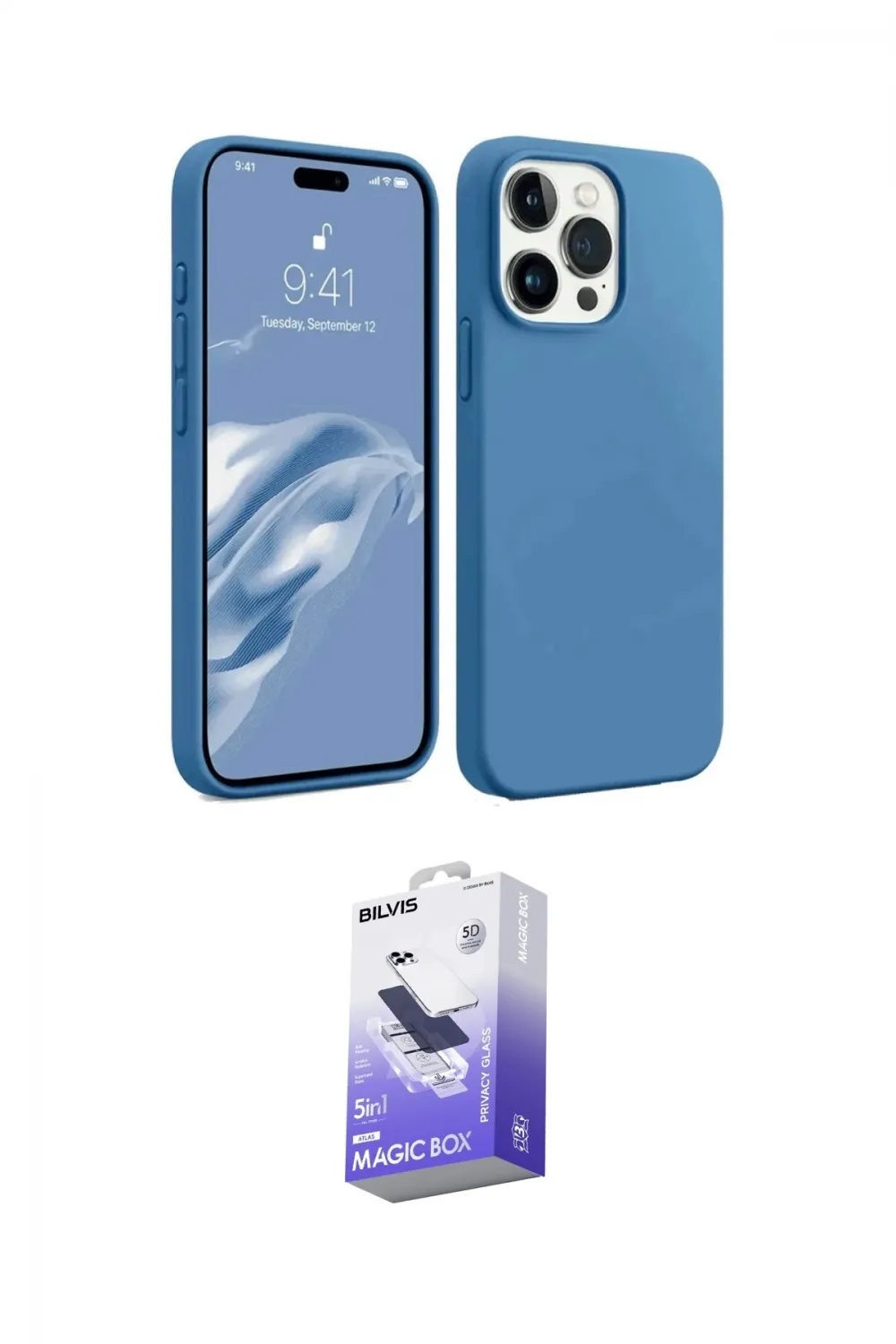 ieg™ iPhone 15 Pro Max Kılıf Kozmos Yansıma Özel Seri - Siyah Bilvis 5in1 5D Magic Hayalet Cam Ekran Koruyucu
