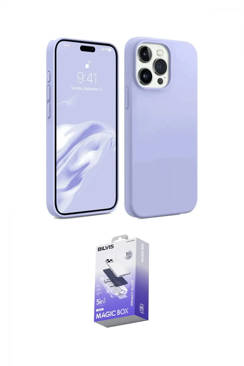 ieg™ iPhone 15 Pro Max Kılıf Kozmos Yansıma Özel Seri - Siyah Bilvis 5in1 5D Magic Hayalet Cam Ekran Koruyucu