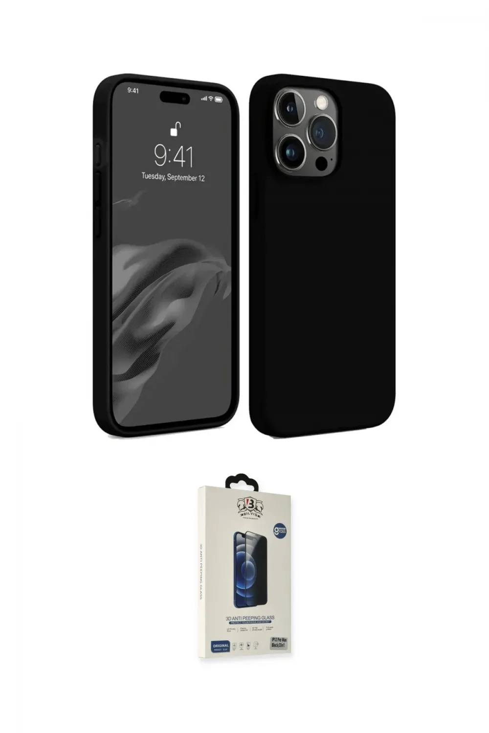 ieg™ iPhone 15 Pro Max Kılıf Kozmos Yansıma Özel Seri - Siyah Bilvis Hayalet Cam Ekran Koruyucu
