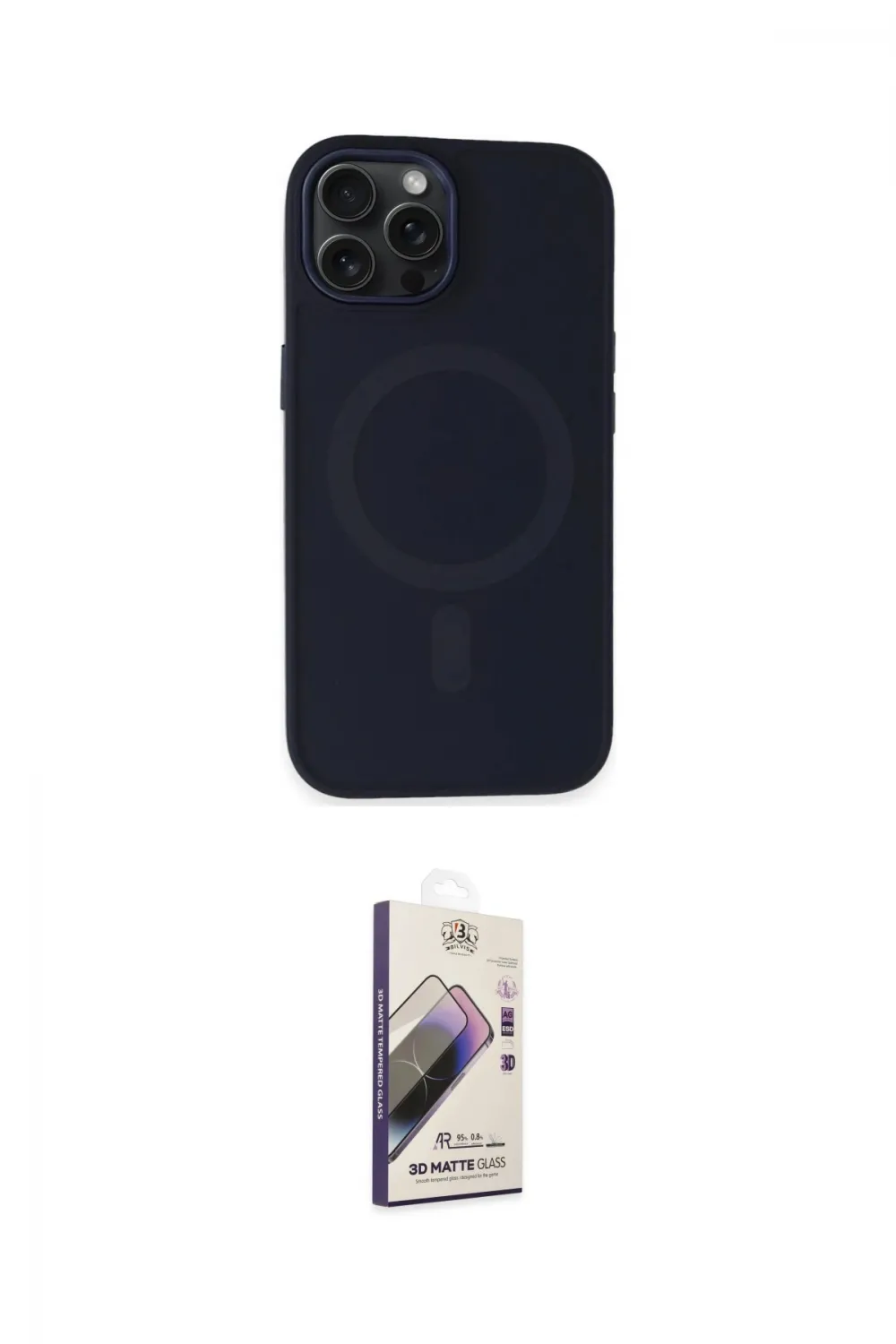 ieg™ iPhone 15 Pro Max Kılıf Kutup Serisi - Siyah Bilvis 3D Mat Cam Ekran Koruyucu