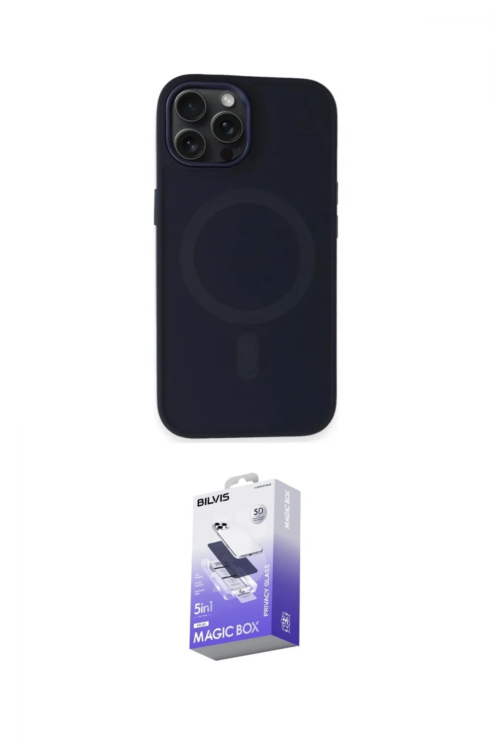 ieg™ iPhone 15 Pro Max Kılıf Kutup Serisi - Siyah Bilvis 5in1 5D Magic Hayalet Cam Ekran Koruyucu