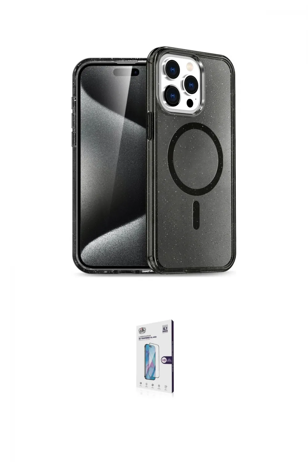 ieg™ iPhone 15 Pro Max Kılıf Nova Asil Prime - Siyah Bilvis 0.18mm Plus Cam Ekran Koruyucu