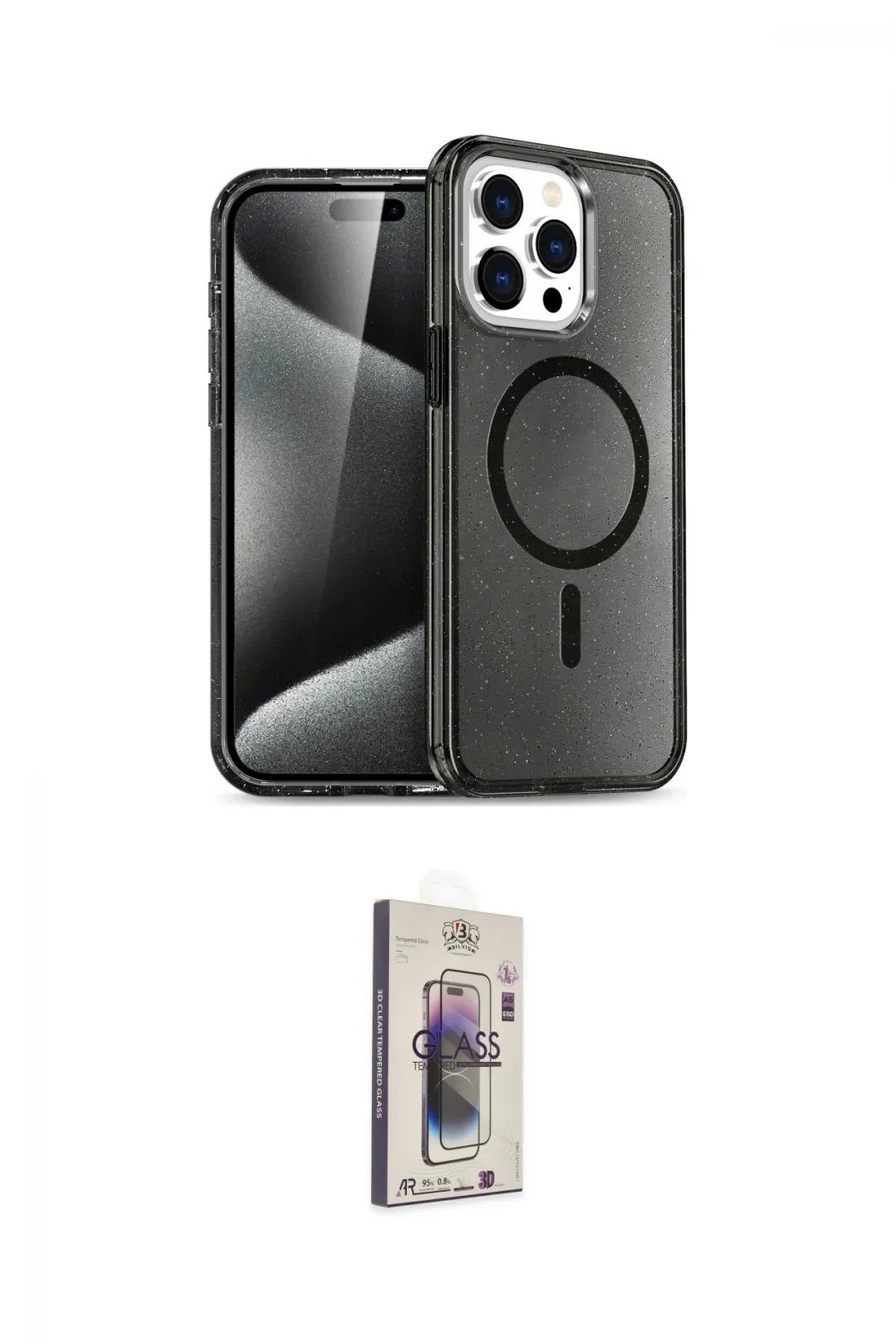 ieg™ iPhone 15 Pro Max Kılıf Nova Asil Prime - Siyah Bilvis 3D Cam Ekran Koruyucu