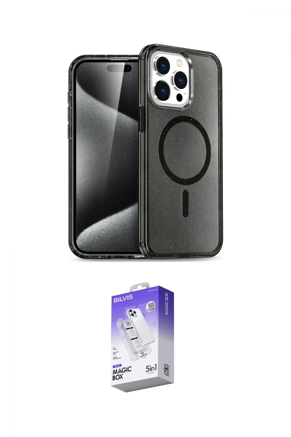 ieg™ iPhone 15 Pro Max Kılıf Nova Asil Prime - Siyah Bilvis 5in1 3D Magic Cam Ekran Koruyucu
