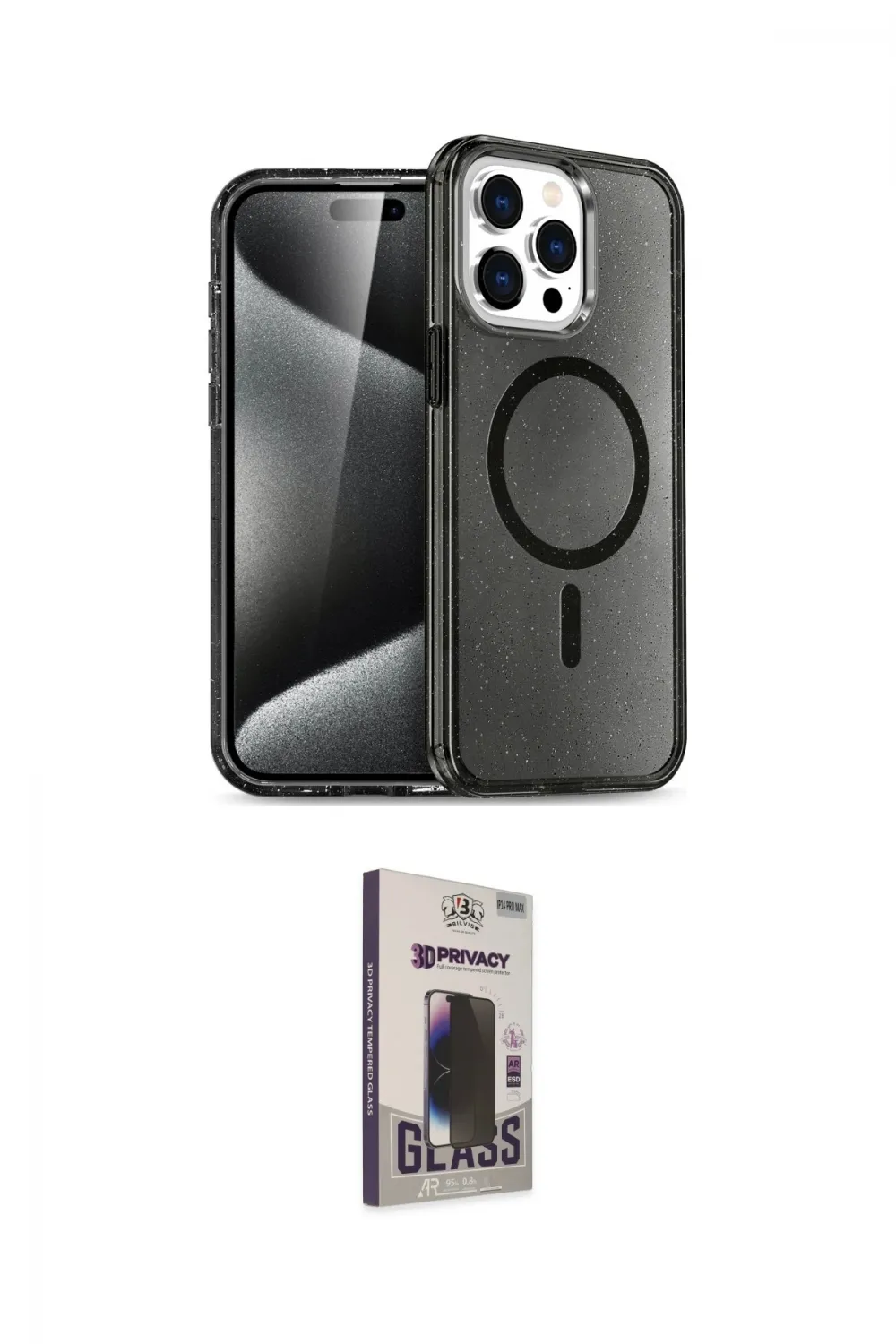 ieg™ iPhone 15 Pro Max Kılıf Nova Asil Prime - Siyah Bilvis Hayalet Cam Ekran Koruyucu