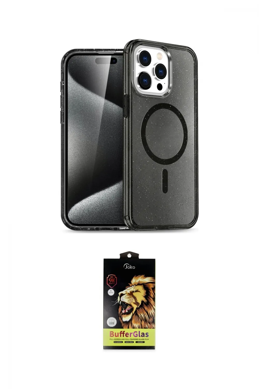 ieg™ iPhone 15 Pro Max Kılıf Nova Asil Prime - Siyah Buffer Cam Ekran Koruyucu